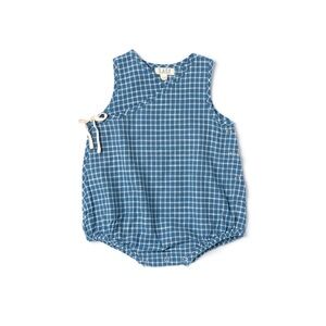 Buttercup unisex romper, blue checked. Lali size 3-6 months